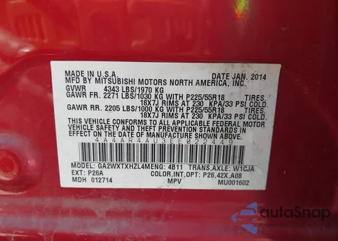 2014 Mitsubishi Outlander Sport Se из США, поврежденный, VIN 4A4AR4AU3EE022449
